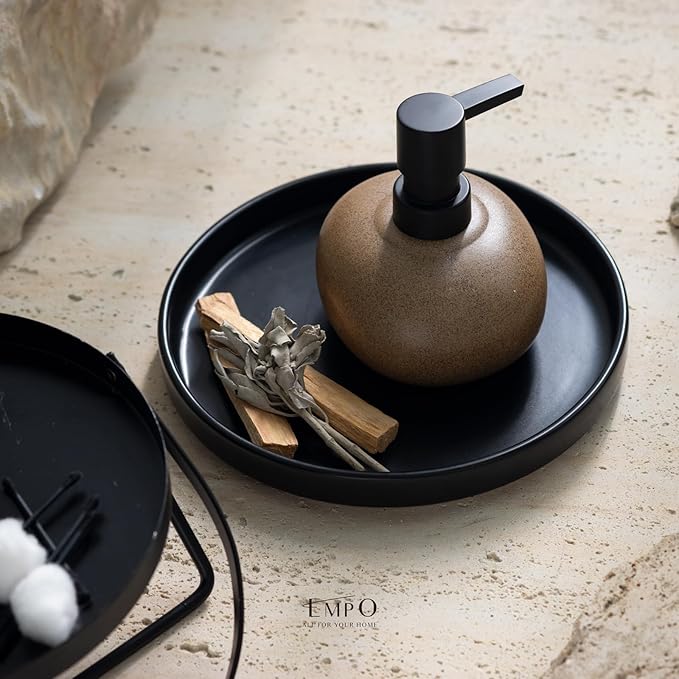 EMPO Stone-Textured Vintage Ceramic Dispenser, High-Color Rough Modern Zen Black ABS Press Bottle for Hand Soap, Shampoo, Conditioner for Bathroom and Kitchen (300ml/10.14oz)