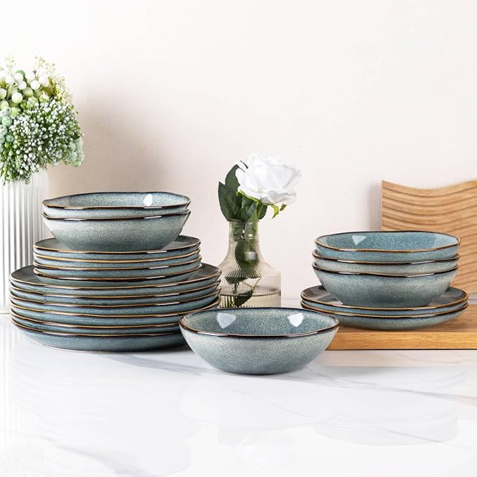 AmorArc Ceramic Dinnerware Sets,Handmade Reactive Glaze Stoneware Plates and Bowls Sets,Highly Scratch Resistant | Dishwasher & Microwave Safe Dishes Set,Service for 4 (12pc)