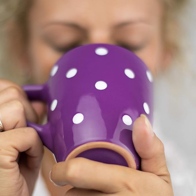 City to Cottage Ceramic Cappuccino Mug with Large Handle, 10oz Coffee Mug for Latte Hot Chocholate Tea, Daily Morning Dring at Home Office Work, Christmas Housewarming Gift Purple Polka Dot