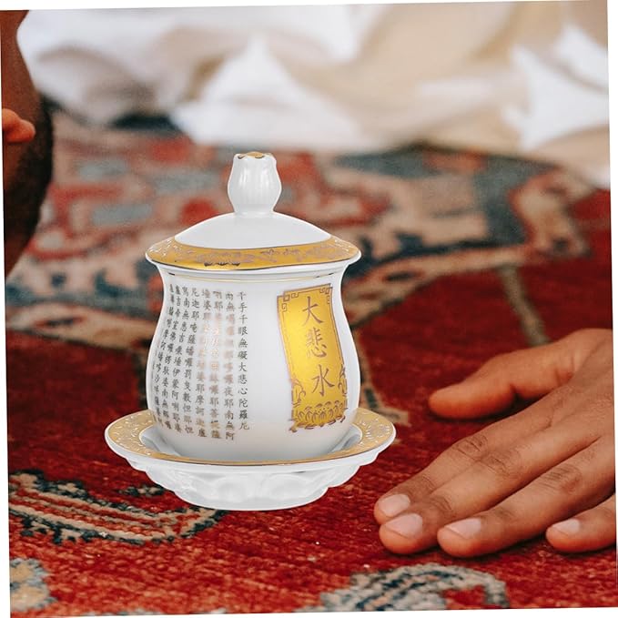 ABOOFAN Ceramic Offering Cup for Rituals Elegant Mug Decorative Chalice for Temple Ceremonies Engraved for East Asian Cultural Practices