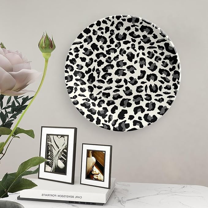 Plates Ceramic Leopard Animal Print Gray And Beige Customize Decor for Club Farmhouse Housewarming Gifts Home Blue And White Plates Unique Art with Stand, Multi Sizes by Choosing, Gifts for Men Women