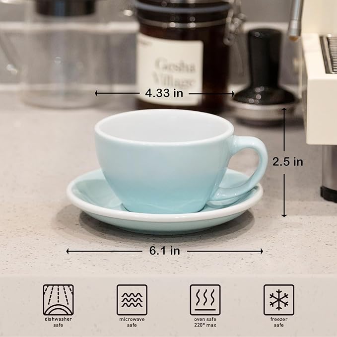 Loveramics Latte Art Mug with Saucer, 10 oz Ceramic Coffee cups with Round Bottom for Latte, Cappuccino, Tea, Espresso, Thick-walled Stoneware Cup Set for Barista - Regular Colours (River Blue, 10OZ)