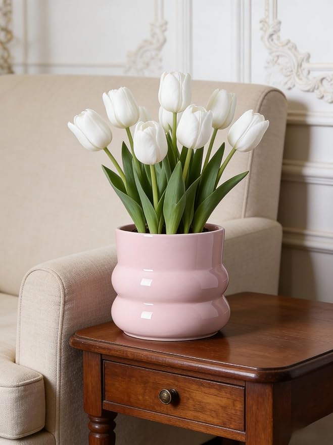6 Inch Plant Pot,Ceramic Planter Pot with Drainage Hole,Indoor Planters for Herbs Plants,Ceramic Flower Pots for Indoor/Outdoor Plants,Home Office Garden Décor,Pink