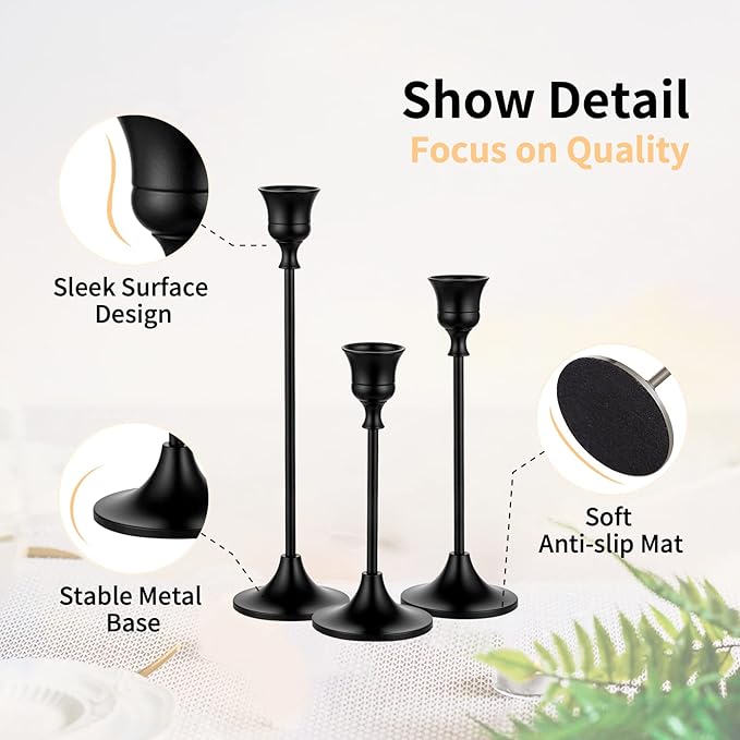 Nuptio Black Candlestick Holders 30 Pcs Candle Sticks Holder Metal Tapered Candle Holder Taper Candle Holders for Wedding Christmas Party Celebration Mantel Dinner Home Decoration