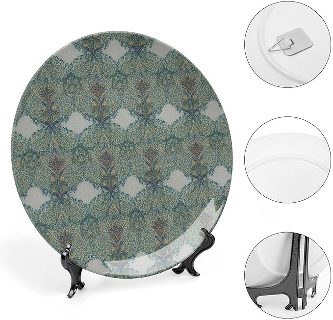 Geometric Ikat Forest Floral Fashion Plates of 6", 7", 8", 10", Custom Christmas Design Ceramic Hanging Decorative Plate Gifts Office Kitchen Decorations Table, with Display Stand And Hook Up