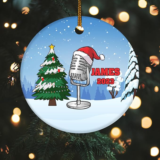 Personalized Singer Christmas Ornament, Microphone Christmas, Xmas Singing Lover Ornament, Custom 2025 Decoration