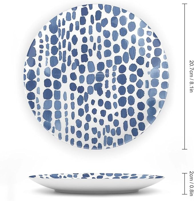 Fashion Plates Blue And White Polka Dots Personalized Decor for Housewarming Gifts Office Household Kitchen Chinese Plates 1 Plate with 1 Display Stand, Multi Sizes by Choosing, Gifts for Men Women