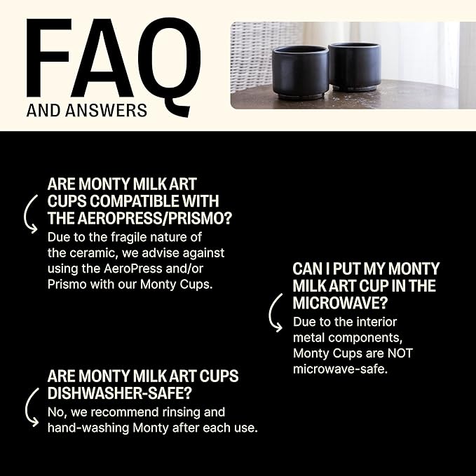 Fellow Monty Milk Art Espresso Cups - Small Double Wall Ceramic Demitasse, Matte White with Copper Base, 3 oz Cup (Set of 2)