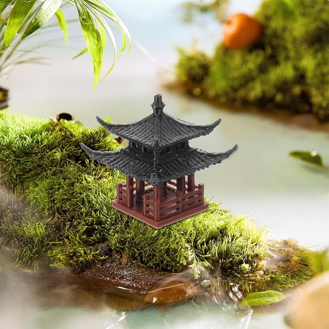 Milisten Mini Pagoda Statue, Miniature Hexagon Pavilion Figurine Ceramic Flower Vase Landscape Asian Zen Garden Fairy Garden Aquarium Dollhouse Decor