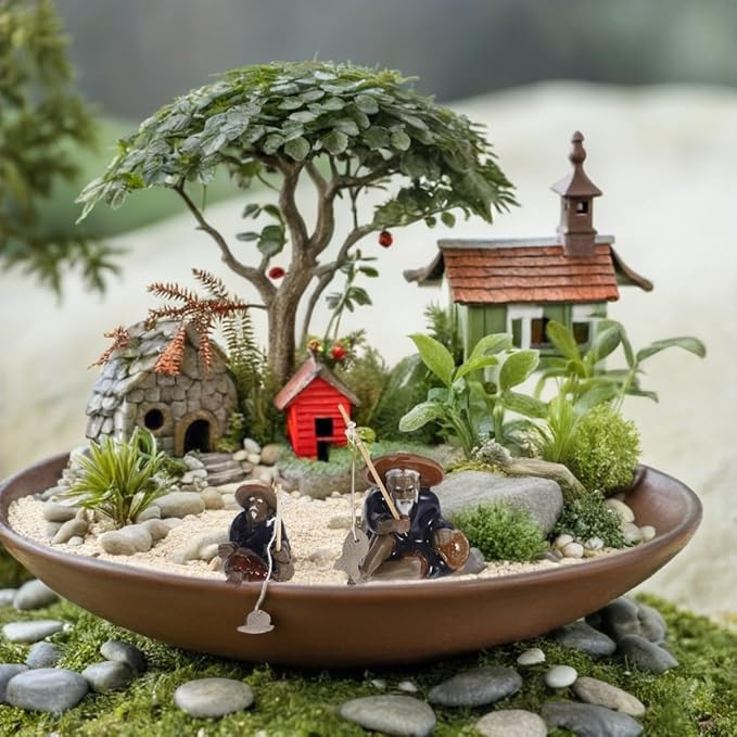 YARNOW 2pcs Mini Fisherman Figurines Ceramic Zen Garden Decor Fishing Sculpture for Aquariums Bonsai Fairy Gardens Durable Asian Zen Decoration for Home and Outdoor Use