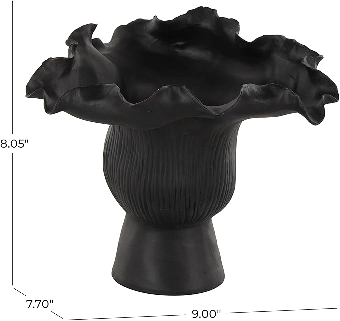 Deco 79 Ceramic Abstract Decorative Vase Floral Inspired Centerpiece Vase with Linear Grooves, Flower Vase for Home Decoration 9" x 8" x 8", Black