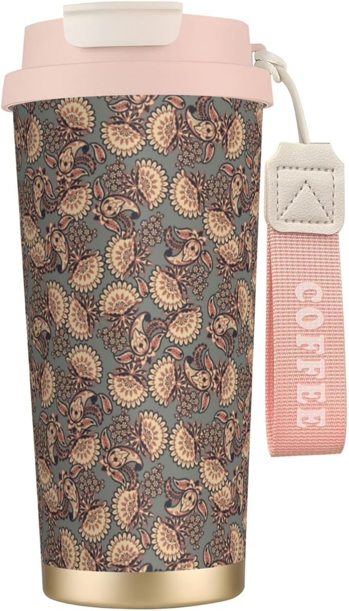 Asian Style Floral for Travel Coffee Mug 100% Leakproof 316 Stainless Steel Vacuum Insulated Tumbler with Lid and Straw for Water, Iced Tea or Coffee, Smoothie and More