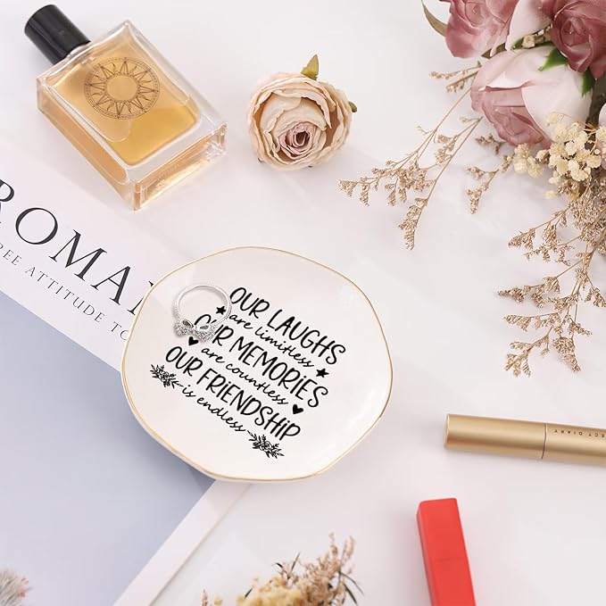 Friendship Gifts for Women Best Friend Jewelry Dish, Our Laughs are Limitless, Our Memories are Countless