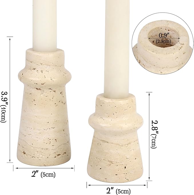 Vixdonos Natural Stone Candle Holder Set of 2 Taper Candle Candlestick Mantle Candle Stand for Home Decor,Wedding,Party and Table Centerpieces(White)