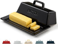 Butter Dish with Lid for Countertop, by Kook, Ceramic Dish Tray with Cover, Kitchen Keeper, Container, Holder (Black)