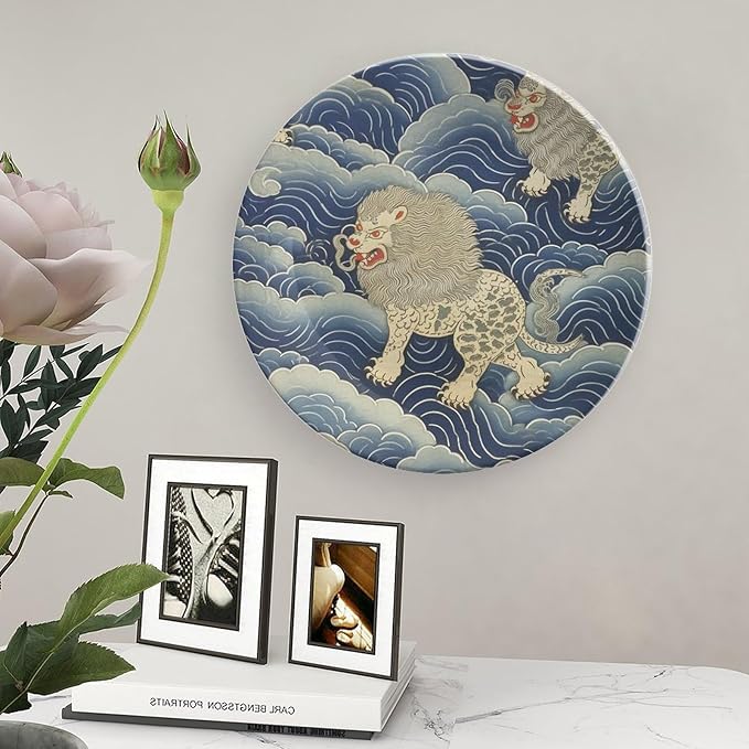 Blue Tibet Tiger China Plates of 6", 7", 9", 10", Customize Hanging Decorative Tiles, Display Club Decorations Farmhouse, with Vertical Stand