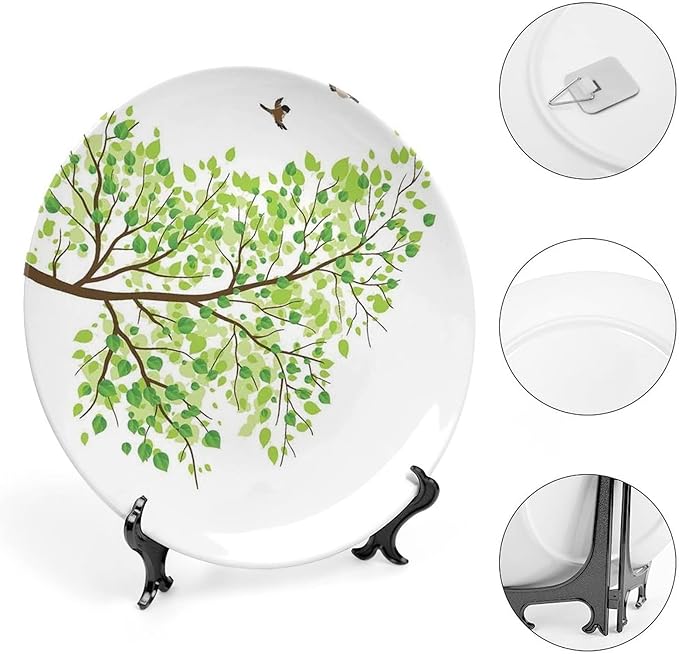 XISUNYA 8 Inch Decorative Plate, Hummingbird Ceramic Plate, Branch with Hummingbirds in Seasonal Spring Print Ceramic Wall Hanging for Home Office Party Dinner Table Decor