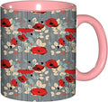 Poppy Flower,Funny Novelty Ceramic Coffee Cups With Handle,Floral Garden Leaves Modern Nature Tea Cup for Office and Home, 11 Oz,Dishwasher Microwave Safe (Pink)