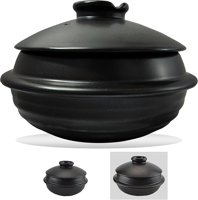 [Petalite Mineral, Retro Design] Korean Earthenware Pot Ttukbaegi, Ceramic Clay Cooking Pot Casserole, Heat Resistant Ceramic Pot, Zero-Crack Stone Bowl Stockpot Soup Cookware (Large)