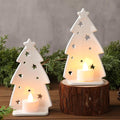 Yungyan 2 Pcs Christmas Tree Candle Holder Ceramics Christmas Tealight Holders Votive Candlestick White Xmas Tree Silhouette for Tea Light Taper Candles Table Centerpiece Home Mantel Fireplace Decor