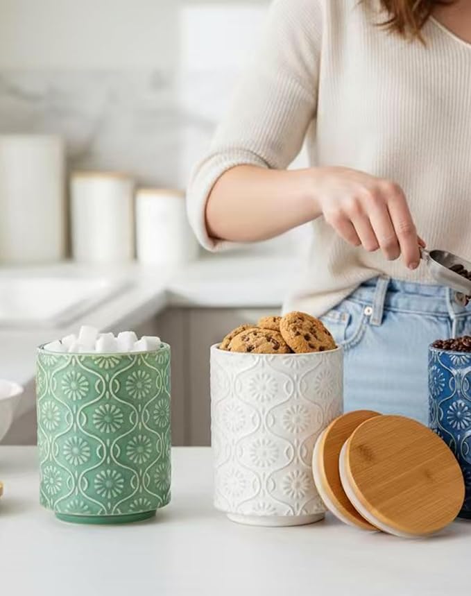 TEATALK Ceramic Canister with Airtight Lid, Perfect for Coffee, Sugar, Tea Storage, 23 Fl Oz, White