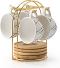 LUKA Ceramic Demitasse Espresso Cups Set with Saucers and Metal Stand, 8 oz Porcelain Stackable Cappuccino Cups Teacup For Tea, Espresso, Latte, Coffee, Cafe Mocha, Set of 4, White | Demitasse, Set, with Saucers, and Metal Stand, Stackable, Cappuccino ...