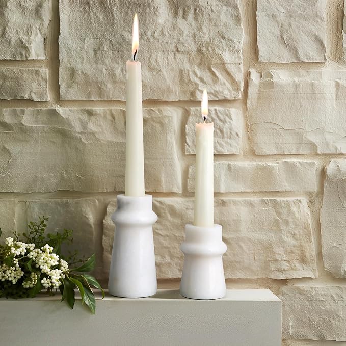Vixdonos Marble Candle Holder Set of 2 Taper Candle Candlestick Mantle Candle Stand for Home Decor,Wedding,Party and Table Centerpieces(White)