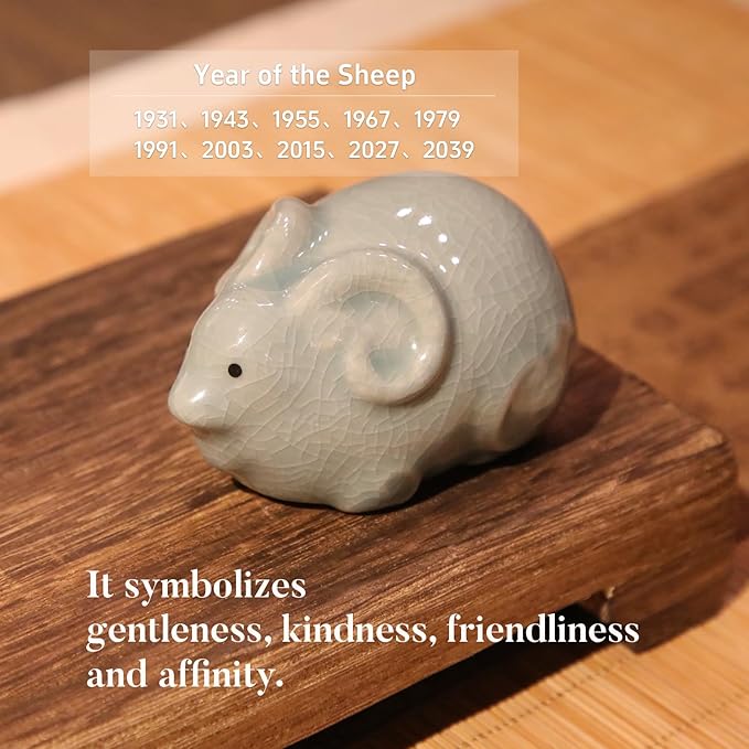 12 Chinese Zodiac Tea Pet, Unique Crackle Ru Porcelain, Traditional Chinese Cultural Tea Accessory, Asian Home & Office Decor, Gift for Tea Lovers & Anniversaries (Sheep 1pc)