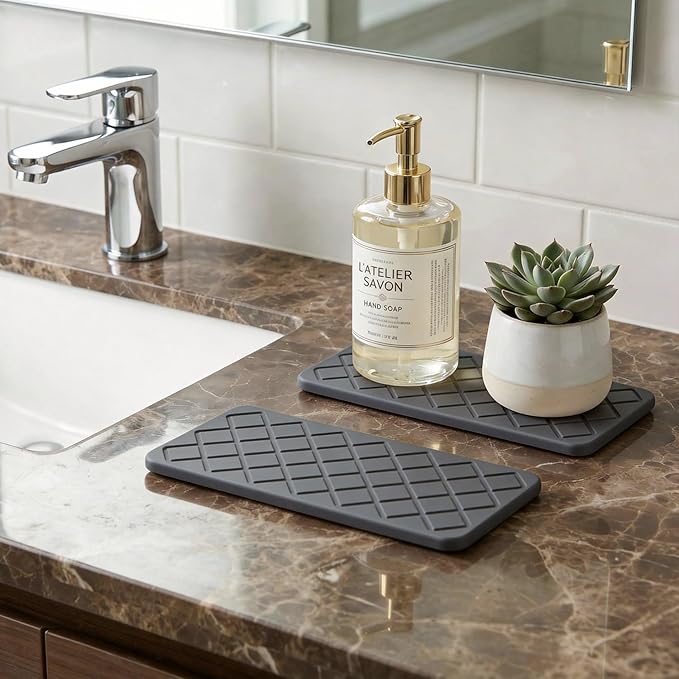 Water Absorbing Stone Drying Tray for Kitchen Counter Decor Bathroom Sink Organizer Soap Dish Dispenser Tray Diatomite Stone Fast Quick Drying Mat Bathroom Vanity Trays Sponge Holder Drink Coasters