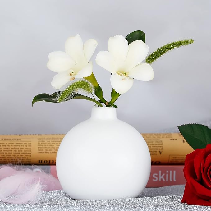 Ceramic Vase Small White Vase- Flower Vases for Home Decor, Dry Flower Vases for Modern Farmhouse, Living Room Decoration, Table Décor, Bookshelf, Mantle, Entryway (White)