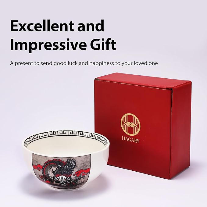 Hagary Dragon Rice Bowl Ceramic Bowl Japanese Korean Soup Bowl Pasta Salad Dessert Small Serving Bowl Housewarming Wedding Gifts Designed in Korea (No chopsticks) (Black, 10 oz – 1pc)
