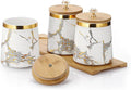 JUXYES Set of 3 Canisters Set for Sugar Coffee Tea with Airtight Lid, Ceramic Storage Containers Sets White Storage Pots with Tray Storage Jar Decorative Canisters Sets for for Kitchen Counter