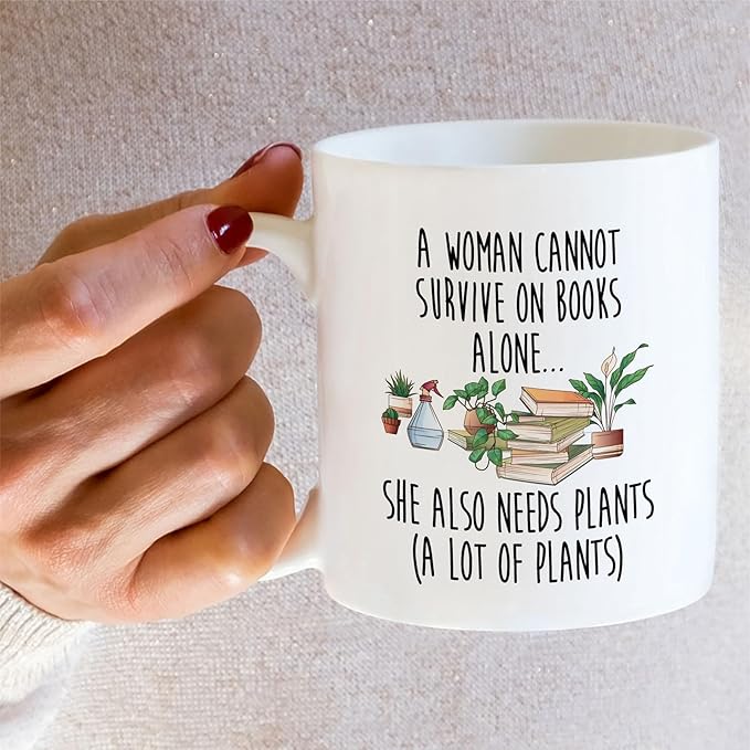 Retreez Funny Plant Lady Mug – A Woman Cannot Survive on Books Alone Mug - 11 Oz Ceramic Coffee or Tea Cup – Gardening Humor, Birthday Gift for Plant Lovers, Houseplant Enthusiasts, Her, Mom, Sister