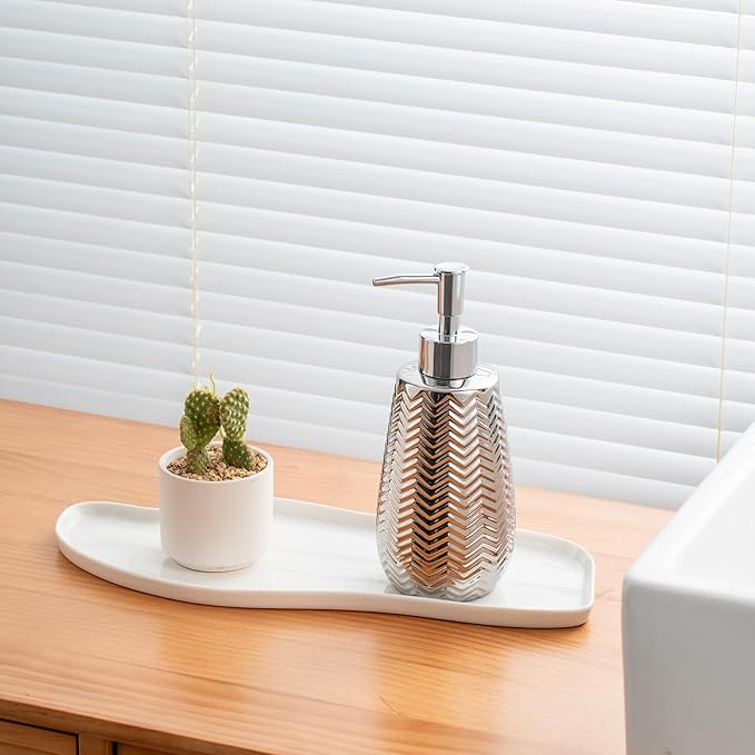 Silver Soap Dispenser,Wavy Design Ceramic Lotion Soap Dispenser for Bathroom, Kitchen, Hand Soap, Dish Soap, Bathroom Decor