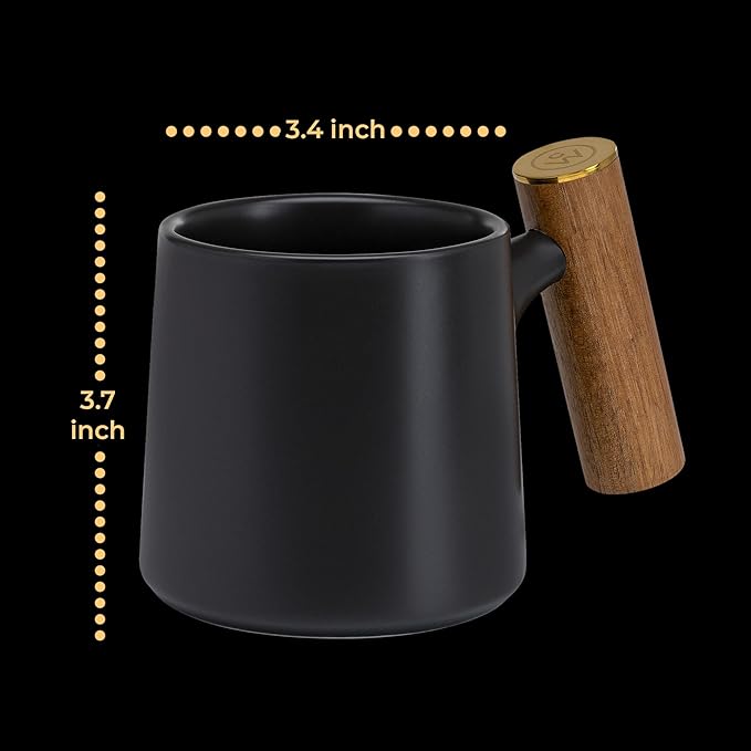 ChefWave Artisan Series Ceramic Coffee Mug with Bamboo Handle (Black) - Sleek, Modern Design, Perfect for Coffee, Tea or Cocoa