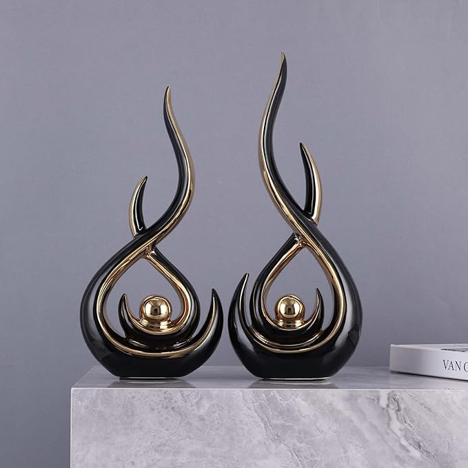 Abstract Ceramic Modern Sculpture, Knick Knacks Statues for Living Room, Shelf, TV Stand, Coffee Table, Dining Room, Office, Bedroom, Home Decor, Centerpiece, Great Gift Idea (Black Gold)