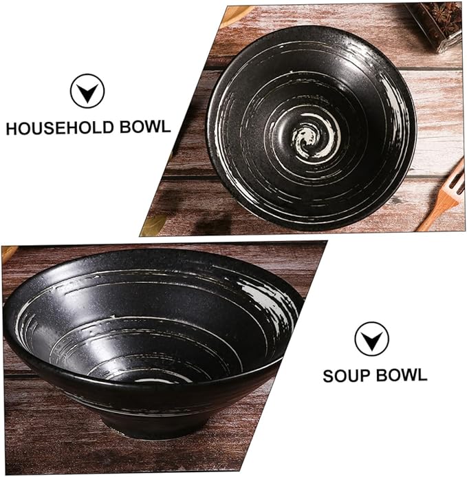 TOYANDONA Classic Ceramic Ramen Bowl Japanese Style Tableware for Soup Salad and Noodles Brush White Includes Wooden Spoon Chopsticks for Restaurants and Home Use