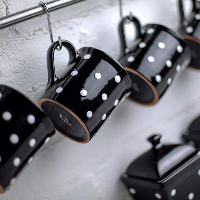 City to Cottage Handmade Black and White Polka Dot Ceramic Extra Large 17.5oz/500ml | Hot Chocolate, Coffee, Tea Mug, Cup with Handle Unique Pottery Gift for Tea Lovers