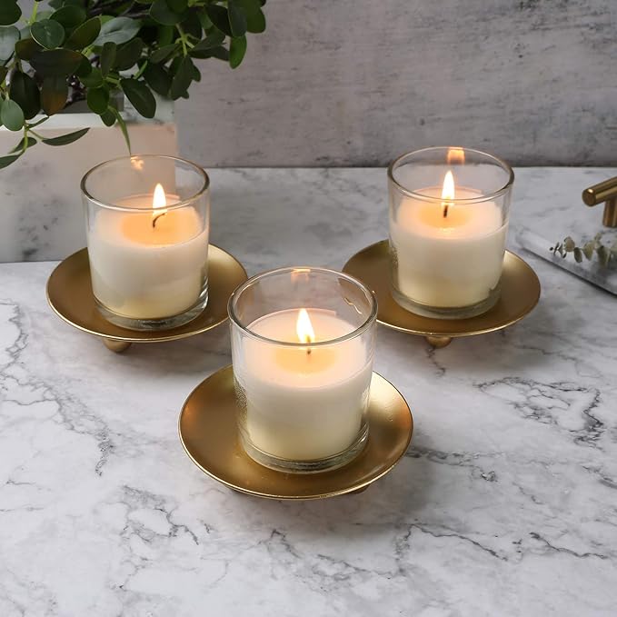 Iron Plate Candle Holder, Gold, Decorative Iron Pillar Candle Holder, Set of 3,Candle Stand for Wax Candles