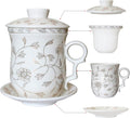 Porcelain Tea Cup with Infuser Lid and Saucer Sets - Chinese Jingdezhen Ceramics Coffee Mug Teacup Loose Leaf Tea Brewing System for Home Office