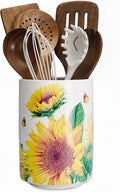 Sunddo Sunflower Utensil Holder, 6.7" Large Utensil Crock, Ceramic Cooking Utensil Holder for Kitchen Counter, Utensil Organizer for Kitchen Decor