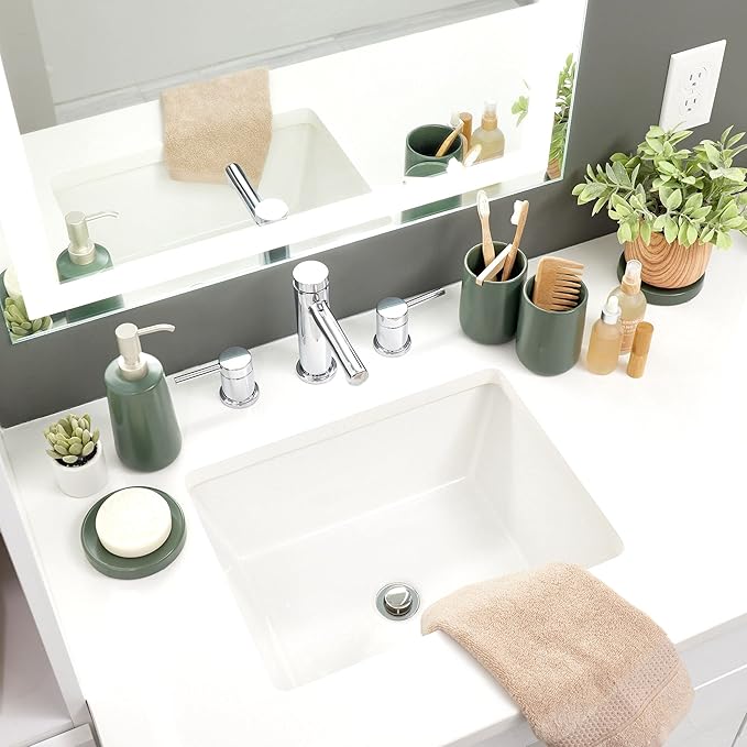 iDesign Ceramic Earth Collection Refillable Tall Soap Dispenser, Moss