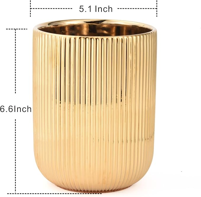 Utensil Holder, Ceramic Kitchen Gold Utensil Holder for Countertop,Cooking Utensil Crocks for Kitchen Counter 5.1 W x 6.6 H inches（stripes）