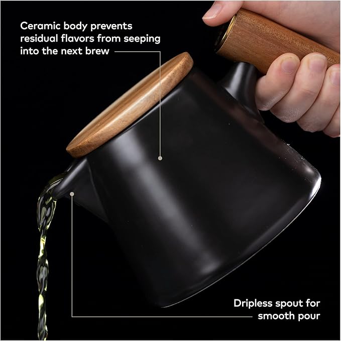 ChefWave Artisan Series Ceramic Tea Pot with Stainless Steel Extra-Fine Infuser for Loose Leaf Tea and Bamboo Cool Touch Lid, 20 oz.