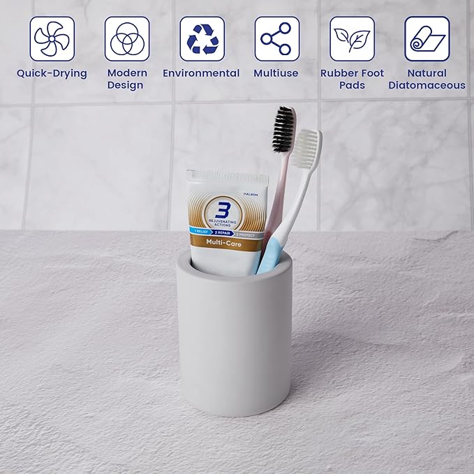Drying Stone Toothbrush Holder, Diatomite Toothbrush Holders for Bathroom Counter, Quick Drying Electric Toothbrush and Toothpaste Holder Bathroom Organizer, Light Grey