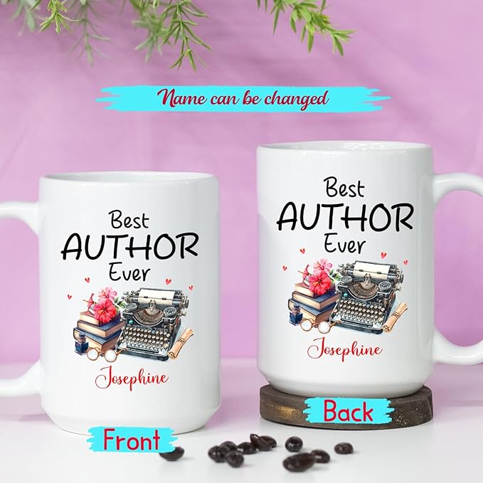 Personalized Author White Coffee Mug, Best Author Ever Ceramic Coffee Cup 11 Oz 15 Oz, Awesome Storyteller Teacup, Customized Name Best Author Mug, Writer Cup Gifts For Reading Love Novelist Author