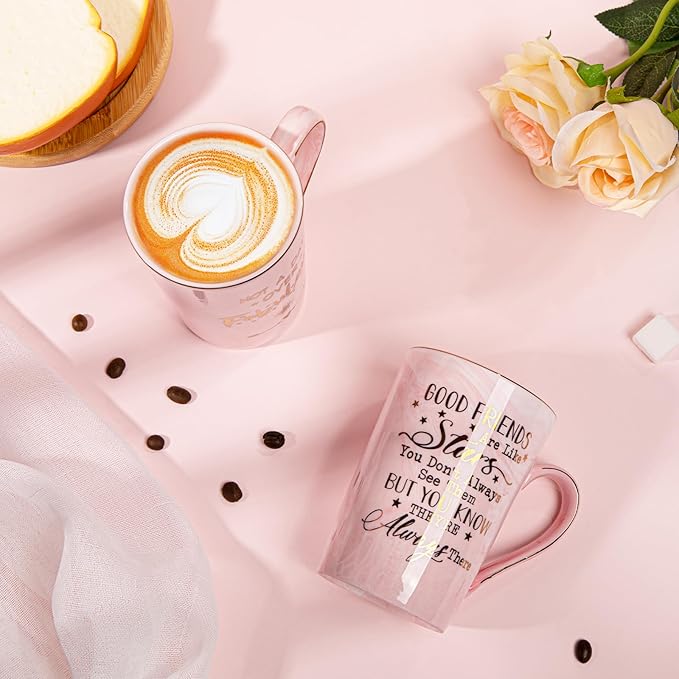 Best Friend Birthday Gifts for Women, Friendship Gifts for Women, Unique Birthday Valentines Day Gift Ideas for Her, Friends Female, Besties, BFF Ceramic Marble Coffee Mug Gift Box Printed Gold 14 oz