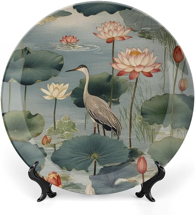 Birds And Lotus Flowers Fashion Plates for Display Art Decoration Table Supplies Household Wall Holiday Party Decorations Personalized Gifts for Men Women Halloween, 6", 7", 9", 10"