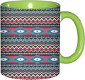 Antique,Ceramic Coffee Mug, Striped Antique Mayan Patterns, Funny Tea Cup, 6 Colors to Choose, 11 Oz, Dishwasher and Microwave Safe (Green)