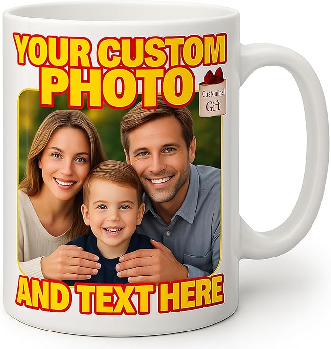 Custom Coffee Mug with Photo, Text, or Logo | Personalized Ceramic Mug 11oz | Customizable Gift for Men, Women | Unique Gift for Birthdays, Holidays, Christmas | White